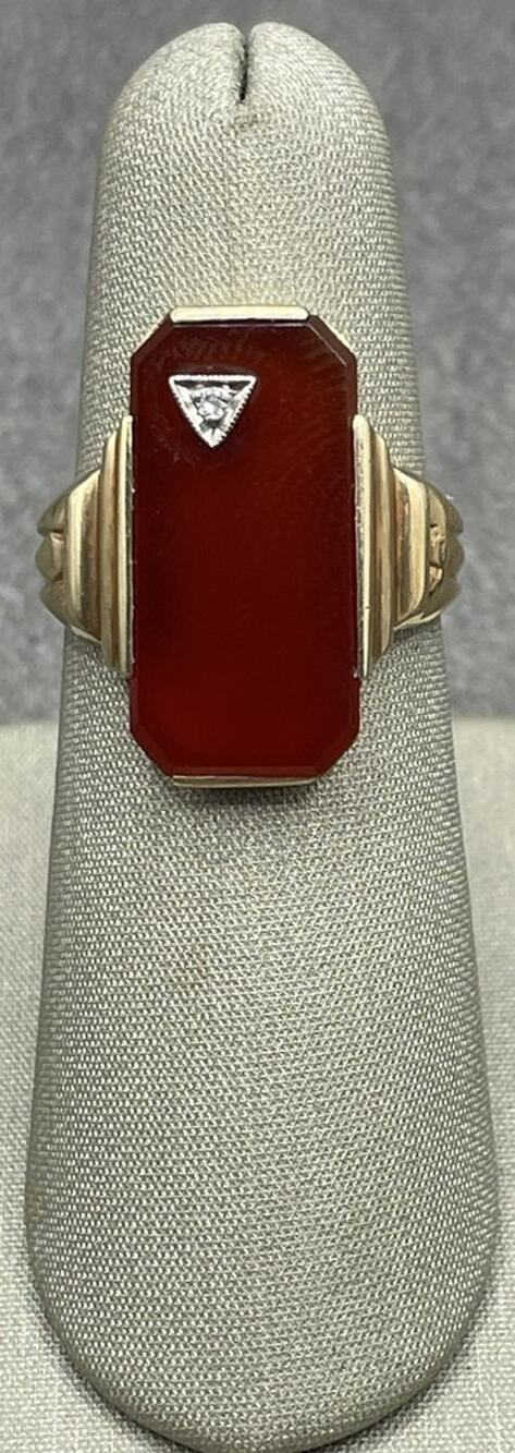 10K Two-tone Gold Rectangular Orange Stone Ring W/ Diamond Accent (27121)